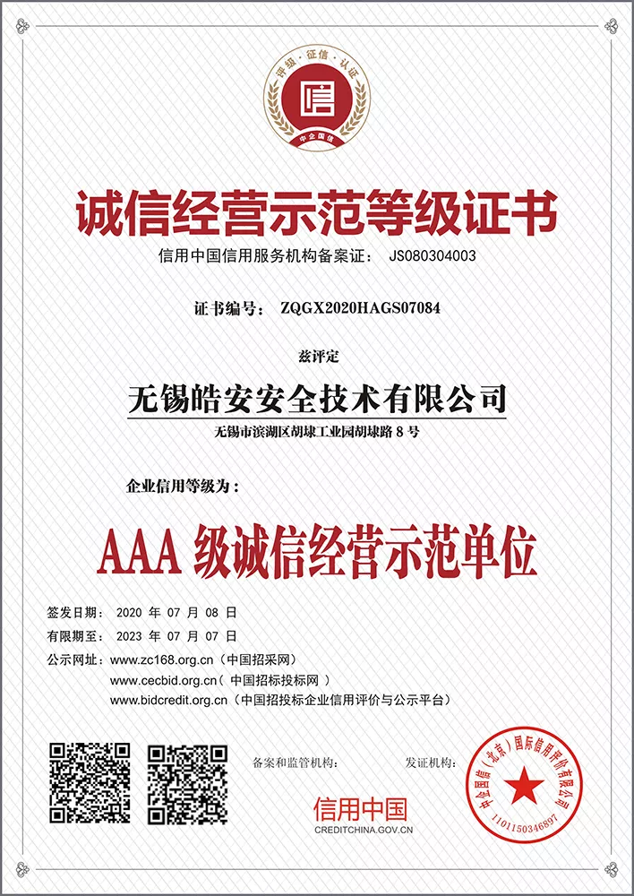 诚信经营示范等级证书